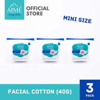 AIME Facial Cotton Pad 40G, เอเม่ สำลีแผ่นทำความสะอาดผิวหน้าห่อเล็ก (Travel  Size) (แพ็ค 3 ห่อ) (70 แผ่น/ห่อ)