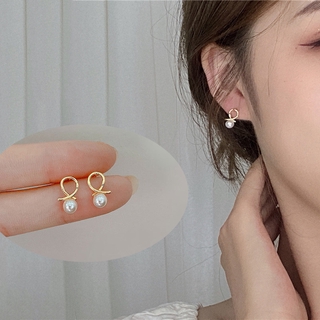 ต่างหูมุก Trendy Pearl Gold Earrings Stud Korea Cross Party Bar Earring for Women Lady Jewelry Accessories