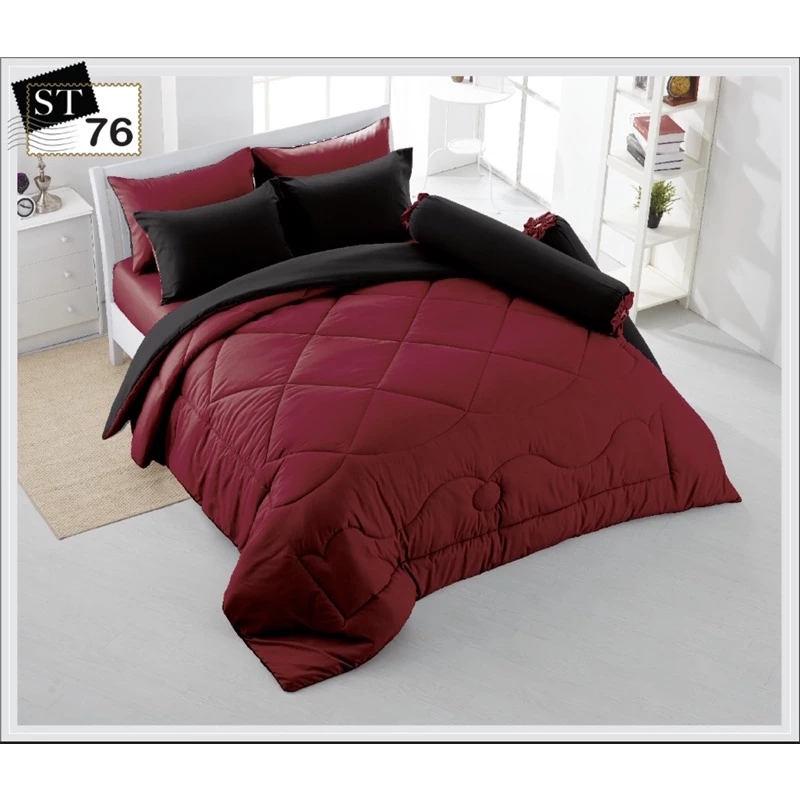 ชุดผ้าปู ผ้านวม สีพื้น ทูโทน ดำ แดง ST75-76 Stamps Bedding thumbnail 6