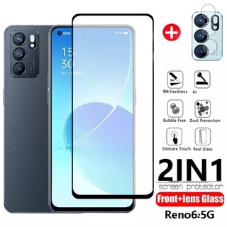 2in1 OPPO Reno6z 5G ฟิล์มเลนส์กล้อง + ฟิล์มกระจกเต็มจอขอบดำ ฟิล์มกันกระแทก