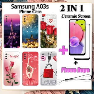 2 IN 1 เคสโทรศัพท์ Samsung A03s พร้อมกระจกนิรภัยกันรอยหน้าจอ เซรามิค โค้ง ฟิล์มนิรภัย โรแมนติก