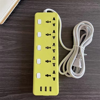 ปลั๊กไฟสวิตซ์แยก 5 จุด 3 ช่อง USB สายยาว 3 ม. ของแท้ 100% กำลังสูงสุด 250v 2500w สายหนา คุณภาพสูง รับประกันคุณภาพสินค้า