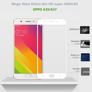 กระจกนิรภัย ฟิล์มกันรอย เต็มจอ เก็บขอบ แนบสนิท OPPO A57 A39 สีขาว