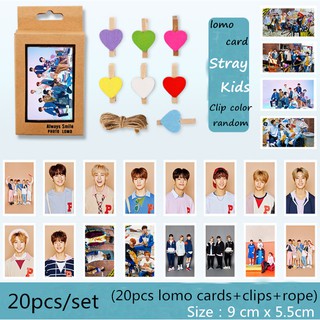 Korea KPOP Stray Kids 20PCS Lomo Card Send Clips And Rope