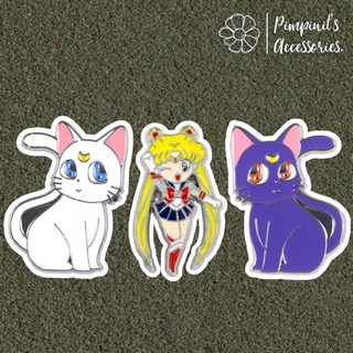 🇹🇭 พร้อมส่ง : เข็มกลัดเซ็ทผู้พิทักษ์เซเลอร์มูน, ลูน่าและอาร์เทมิส | Sailor Moon, Luna &amp; Artemis Enamel Brooch Pin Set.