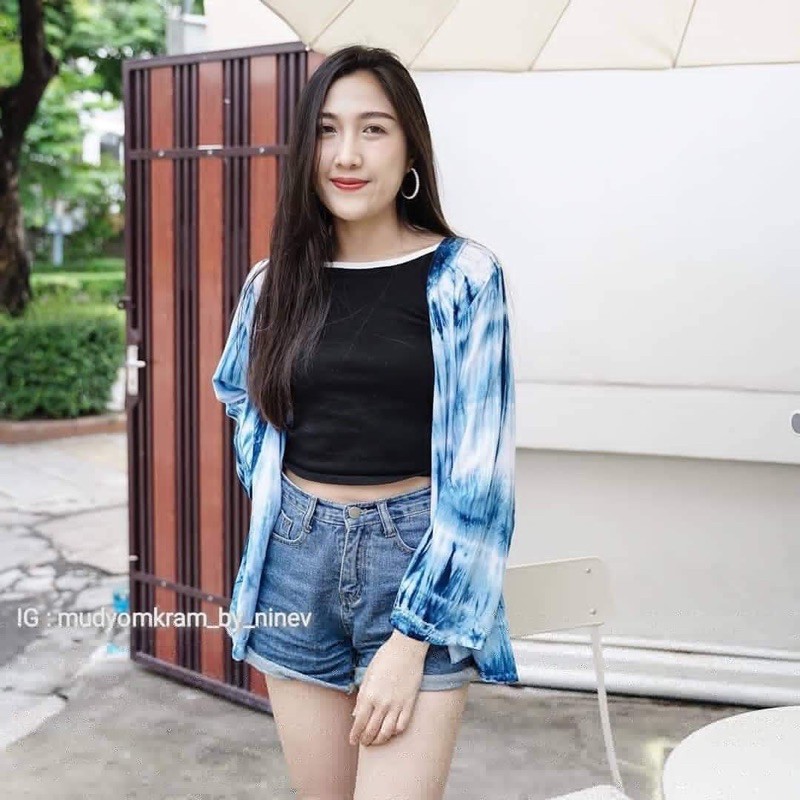 เสื้อคลุมมัดย้อมสีฟ้าคราม มัดย้อม ชุดมัดย้อม