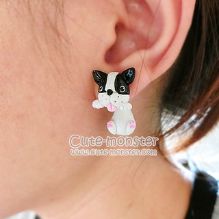 ((พร้อมส่ง)) ต่างหู น้องหมา เฟรนบลูด็อก สีขาวดำ (French bulldog earrings)