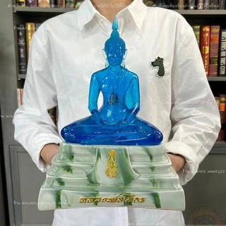 พระบูชาหลวงพ่อโสธร พระพุทธรูปตั้งบูชาขนาดหน้าตัก5นิ้ว ฐานหินอ่อนลายหยกสีมงคลประจำวันเกิด ภายในบรรจุพระแก้วมรกต