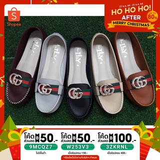 Size 36-45 รองเท้าคัทชู แบบตัว G ริบบิ้น หนังนิ่ม Lily Shoes