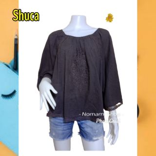 แบรนด์ญี่ปุ่น Shuca เสื้อปีกค้างคาวเล็ก  สีน้ำตาลเข้ม  อก 40+ ไซส์ L