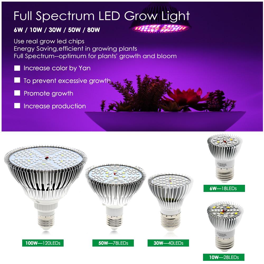 E27 30W LED Grow Light Full Spectrum Lamp Bulbs for Veg Plants Hydroponic Bloom