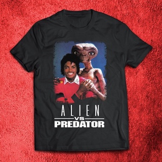 เสื้อยืดผ้าฝ้ายพิมพ์ลายเสื้อยืด ลายเอเลี่ยน Vs Predator Et Micheal Jackson Thriller สีดํา สําหรับผู้ชาย และผู้หญิง Sh01