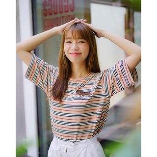 Brown Trixie Tshirt เสื้อยืดลายทางริ้วเล็กแขนสั้น สำหรับผู้หญิง