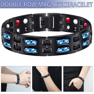 Unique Double Row Mens Carbon Fiber Blue Titanium Magnetic Therapy Bracelet