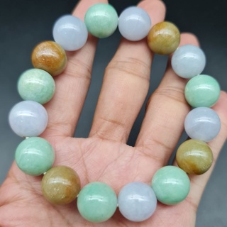 กำไล หยกพม่า สร้อยข้อมือหยกแท้ Jadeite Type A สลับสี (ข้อมือ 17-18 ซม.)