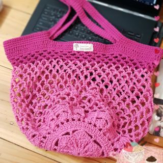 Crochet_Sakura_bagกระเป๋าถักสีชมพู