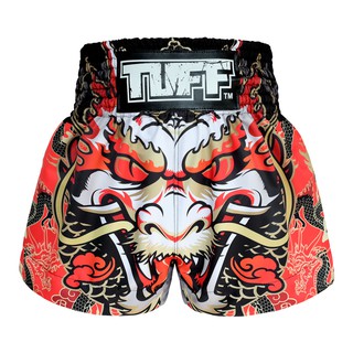 TUFF มวยไทย กางเกงมวยไทย สีแดง ลายมังกร TUFF Muay Thai Boxing Shorts Dragon King in Red