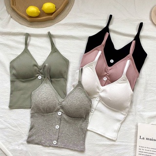 สินค้าพร้อมส่างจากไทย💥LoveIs Bra💥 (N671) เสื้อครอปครึ่งตัว สีพาสเทลแต่งกระดุมหน้า