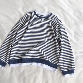 Cotton fake two-piece striped sweater womens autumn thin 2021 New Korean style ins trendy lazy style long sleeve top cl