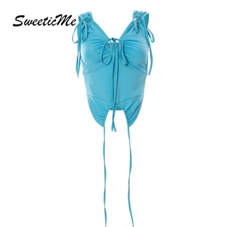 Sweeticme ใหม่ เสื้อแขนกุด รัดสะดือ เซ็กซี่ สําหรับผู้หญิง 2022