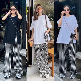 Renita ชุดเซ็ต 2 ชิ้น สาวมินิ สาวอวบ อ้วน Bigsize เสื้อยืด Oversize อก 50 Street Fashion Set กางเกงขายาว ทรงปล่อย เอว 40