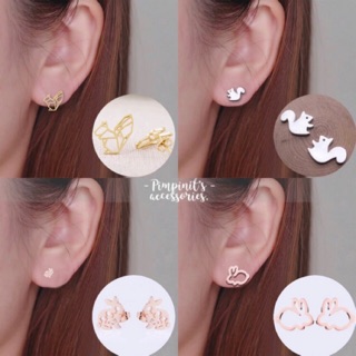 🇹🇭 พร้อมส่ง : 🐿🐇 ต่างหูสไตล์มินิมอลลายกระรอกและกระต่าย | Squirrel And Rabbit Minimalist Stud Earring.