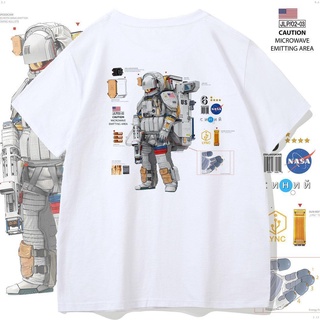 ย้อนยุคเสื้อยืดแขนสั้น ผ้าฝ้ายแท้ พิมพ์ลายนักบินอวกาศ NASA อินเทรนด์S-5XL