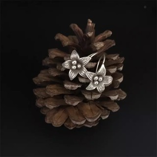 ต่างหูเงินดอกไม้ earrings handmade in silver 99.9% , Retro style Chiang Mai