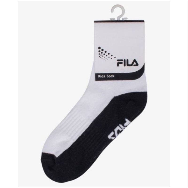 FILA Kids Sock ถุงเท้านักเรียน ถุงเท้ากีฬา สีขาวพื้นสีดำ ไซส์ 4-6
