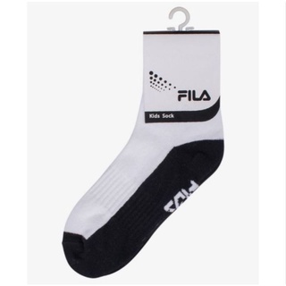 FILA Kids Sock ถุงเท้านักเรียน ถุงเท้ากีฬา สีขาวพื้นสีดำ