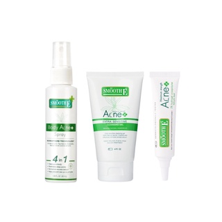 Smooth E Anti Acne Solution Set เช็ตดูแลสิว สิวมีหัว สิวอุตตัน สิวที่หลัง เจลแต้มสิว สิวยุบภายใน 24 ชม.