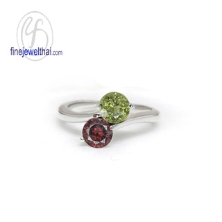 Finejewelthai-แหวนโกเมน-แหวนเพอริดอท-แหวนเงินแท้-แหวนพลอย-พลอยประจำเดือนเกิด-Garnet-Peridot-Silver-Ring-R1037gm-pd