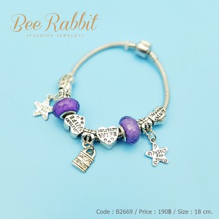 สร้อยข้อมือแฟชั่น ร้อยชาร์มคริสตัลสีม่วง - B2669