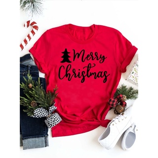 เสื้อยืด พิมพ์ลาย Merry Christmas น่ารัก แฟชั่น สําหรับผู้หญิง เหมาะกับเทศกาลปีใหม่ DW147