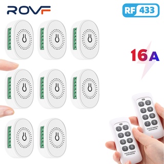 Rovf สวิตช์ไฟอัจฉริยะไร้สาย 433MHZ RF 8 คีย์ รีโมตคอนโทรล รีเลย์รับสัญญาณ โคมไฟ led เปิด ปิด 220V 110V