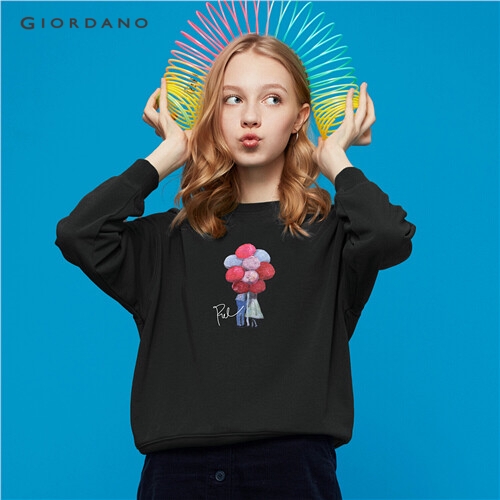 GIORDANO WOMEN Printed loose long-sleeve sweatshirt 99399427