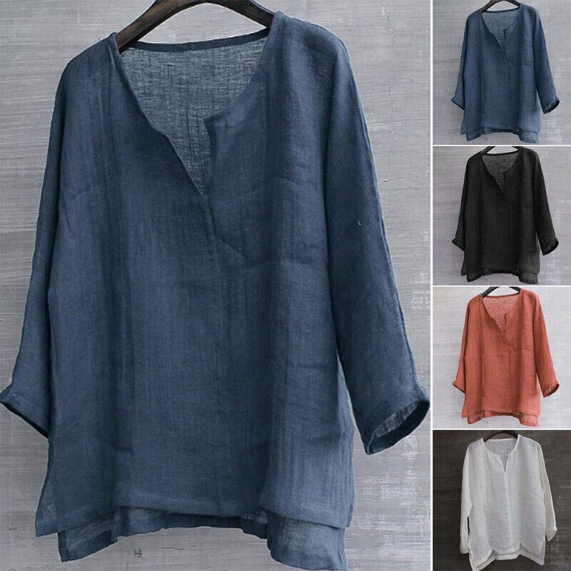 เสื้อเชิ้ตลําลอง แขนยาว คอวี ผ้าลินิน ทรงหลวม สําหรับผู้ชาย