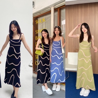 เดรสยาวสายเดี่ยวลายกราฟฟิค มี3สี