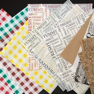 กระดาษห่อเบอร์เกอร์ (Burger paper) #ลายสก๊อต ขนาด 12x12 นิ้ว(100ใบ/แพ็ค)-food grade