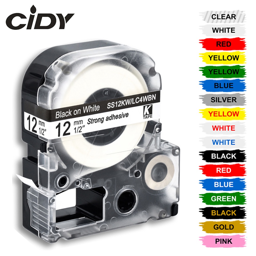 1pcs 12mm SS12KW Compatible Epson LabelWorks Tape Standard Black on White For Label Printer LW300 LW400