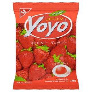 ✨ขายดี✨ โยโย ขนมเยลลี่เจลาตินผสมน้ำสตรอเบอร์รี 10% 80กรัม Yoyo 10% Strawberry Juice Gelatin Gummy Jelly Dessert 80g