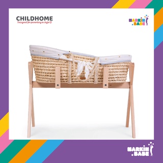 ตะกร้านอนเด็กพร้อมขาตั้ง MOSES BASKET SOFT CORNHUSK NATURAL + MATTRESS + JERSEY COVER  I Childhome X MARKIN.Babe