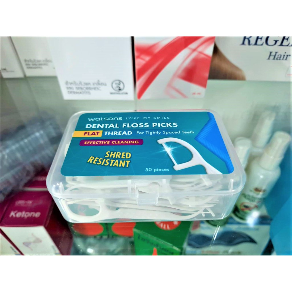 Watson Live My Smile Dental Floss Picks Flat/Round Threadไหมขัดฟันเส้นแบน/กลม ชนิดด้าม 50 ชิ้น (1 กล