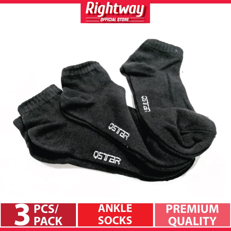 RIGHTWAY x QSTAR Casual Premium ถุงเท้าข้อเรียบหนา - สีดํา - LS2035 (3 คู่)
