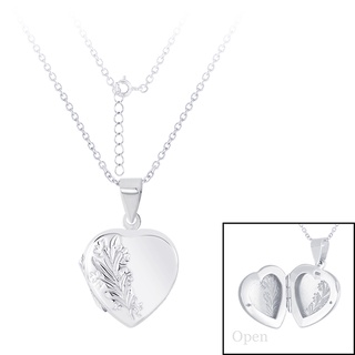 SILVER THAI18mm Heart locket pendant flat necklace chain silverสร้อยคอจี้ล็อกเกตหัวใจ18 MM
