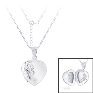 SILVER THAI  20mm Heart locket sterling silver necklace chain  สร้อยคอเงินแท้จี้หัวใจลายดอกไม้ 20มม.