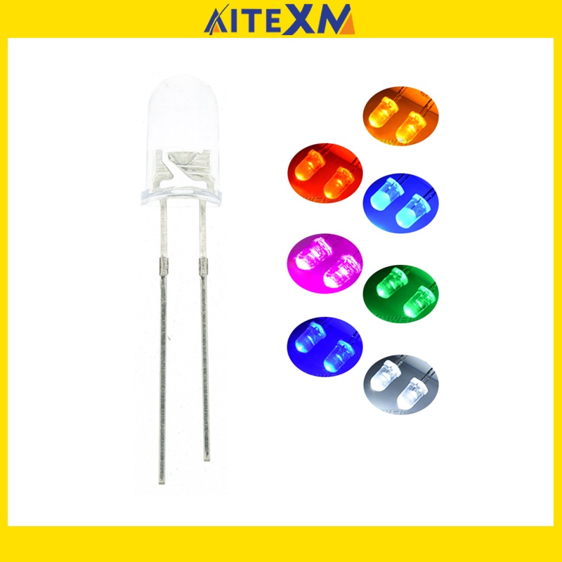 ไดโอดเปล่งแสง LED F5 มม. 3 มม. 5 มม. สีขาว ฟ้า แดง เหลือง เขียว 3 มม. 5 มม. สีขาว 10 ชิ้น