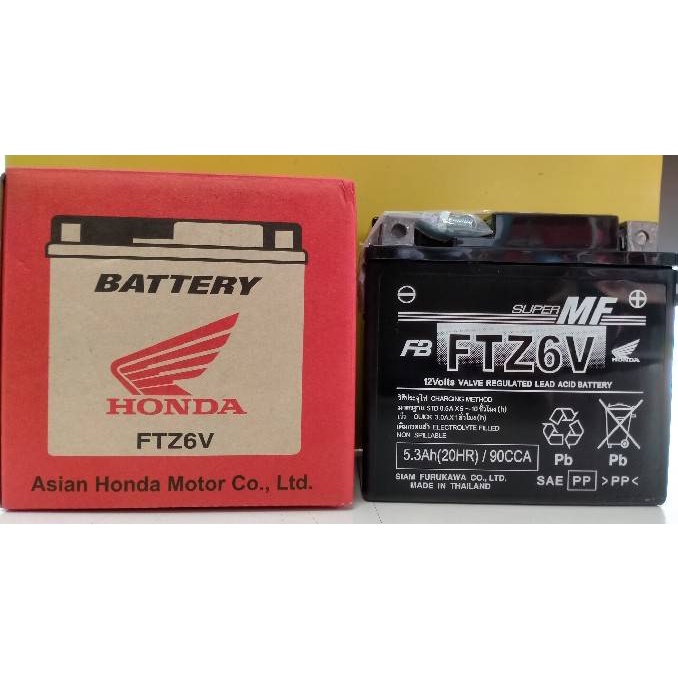 แบตเตอรี่แห้ง ฮอนด้าแท้ FTZ6V 6แอมป์ แบตแห้ง สำหรับ PCX 150-160 SCOOPY CBR CB150 CLICK 125-160 LEAD 125