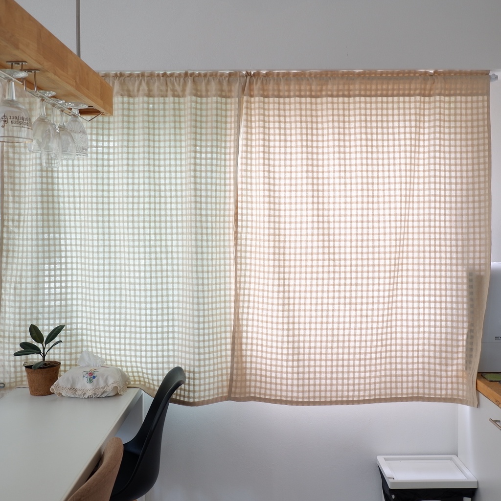 แนะนำ ผ้าม่าน ผ้าม่านผ้าฝ้ายตารางสีเบจ มินิมอลสไตล์ ราคาพิเศษ มีเก็บเงินปลายทาง