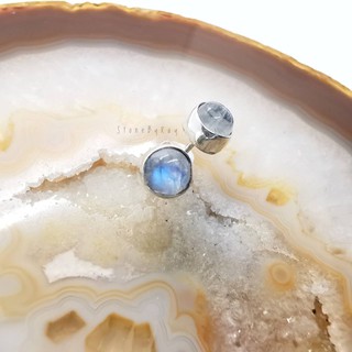 ต่างหูเงินหินเรนโบว์มูนสโตน (Rainbow Moonstone)